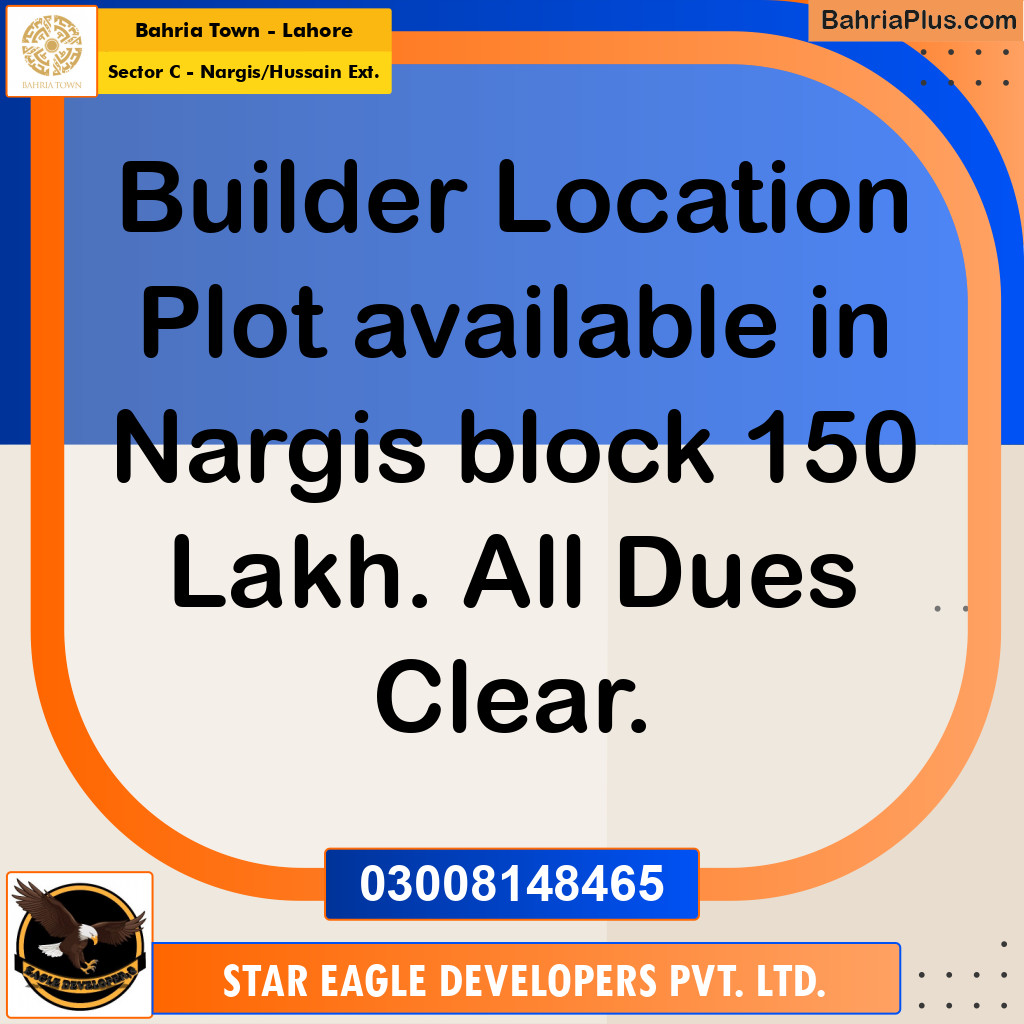 Residential Plot for Sale in Sector C - Nargis/Hussain Ext. -  Bahria Town, Lahore - (BP-168333)