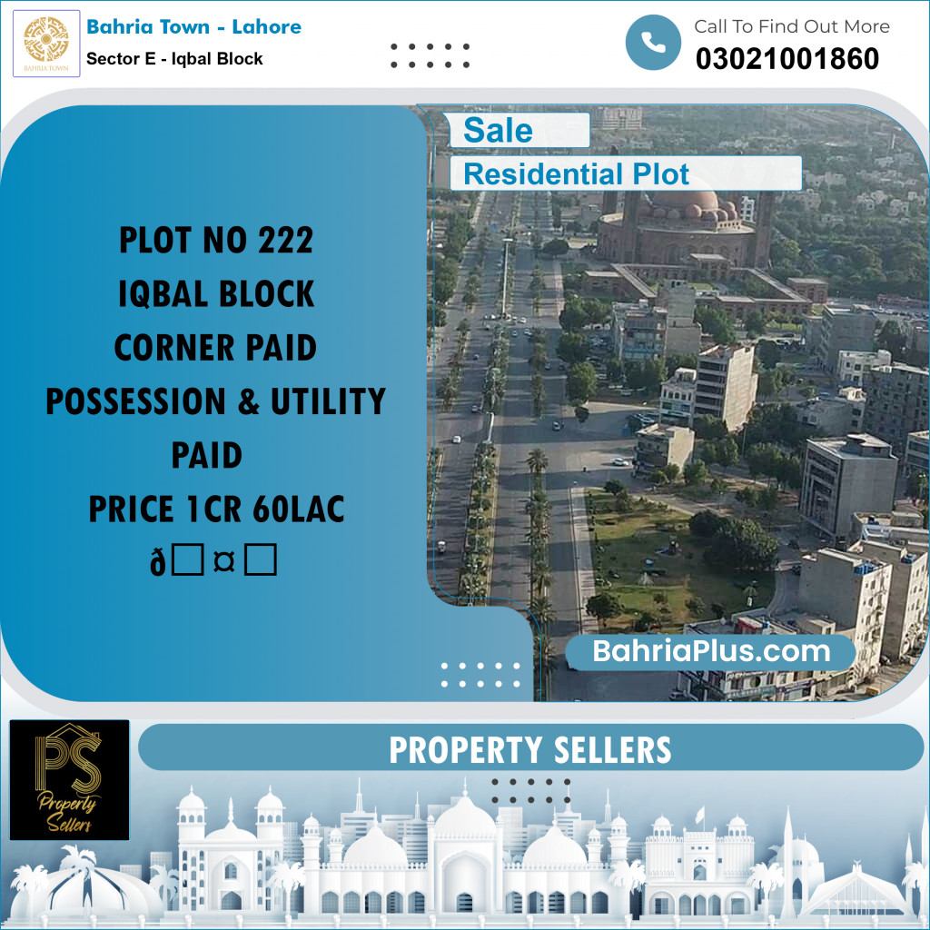 Residential Plot for Sale in Sector E - Iqbal Block -  Bahria Town, Lahore - (BP-168368)