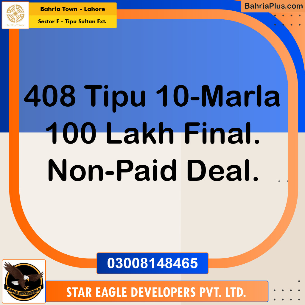 Residential Plot for Sale in Sector F - Tipu Sultan Ext. -  Bahria Town, Lahore - (BP-168379)