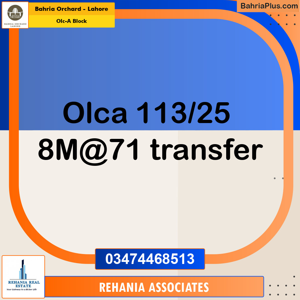 Residential Plot for Sale in OLC-A Block -  Bahria Orchard, Lahore - (BP-168437)