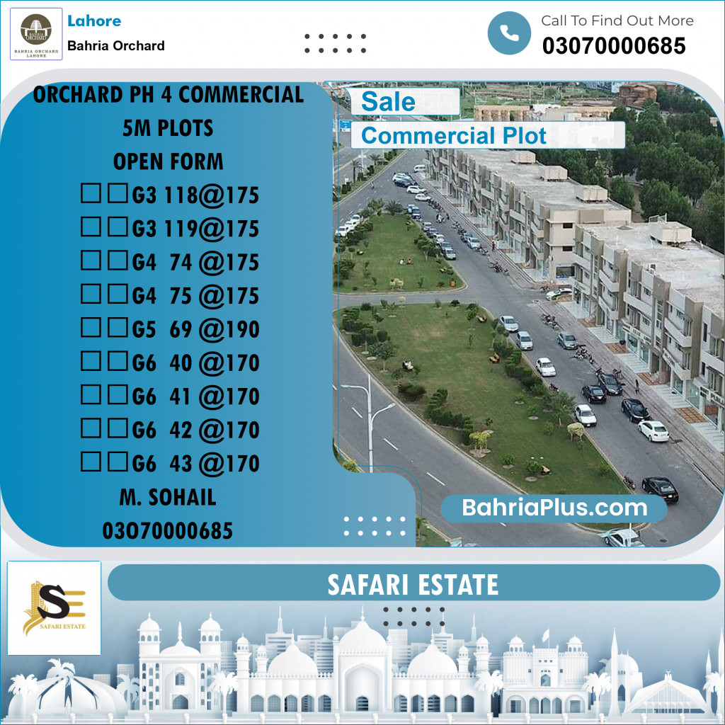 Commercial Plot for Sale in Phase 4 - G5 Block -  Bahria Orchard, Lahore - (BP-168462)