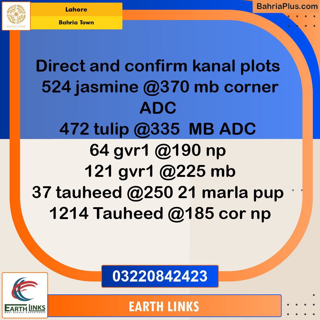 Residential Plot for Sale in Sector C - Jasmine Block -  Bahria Town, Lahore - (BP-168499)