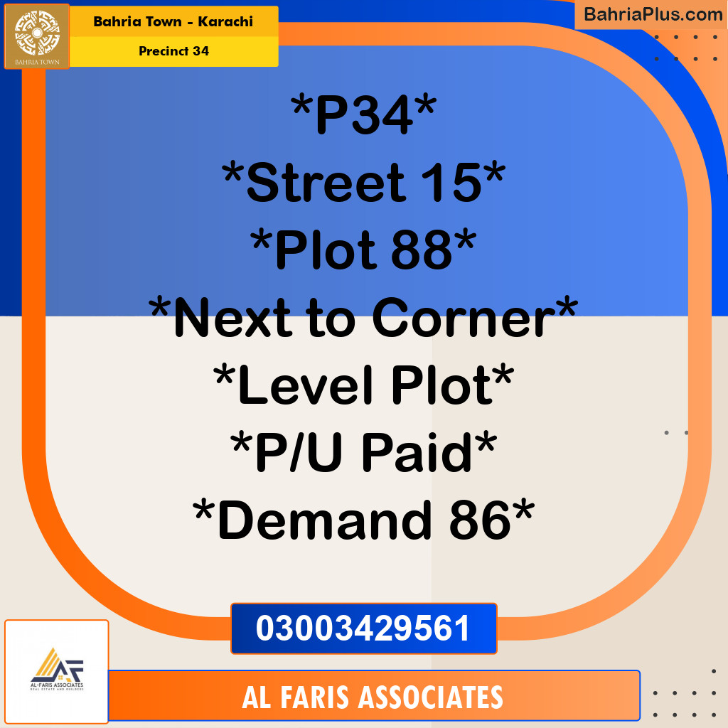 250 Sq. Yards Residential Plot for Sale in Precinct 34 -  Bahria Town, Karachi - (BP-168509)