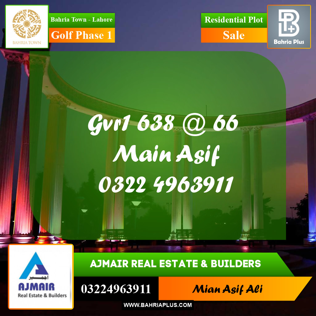 Residential Plot for Sale in Golf Phase 1 -  Bahria Town, Lahore - (BP-168545)