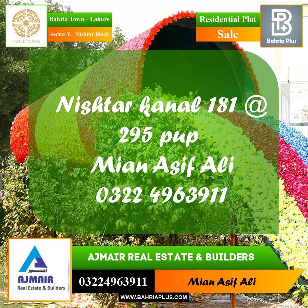 Residential Plot for Sale in Sector E - Nishtar Block -  Bahria Town, Lahore - (BP-168550)