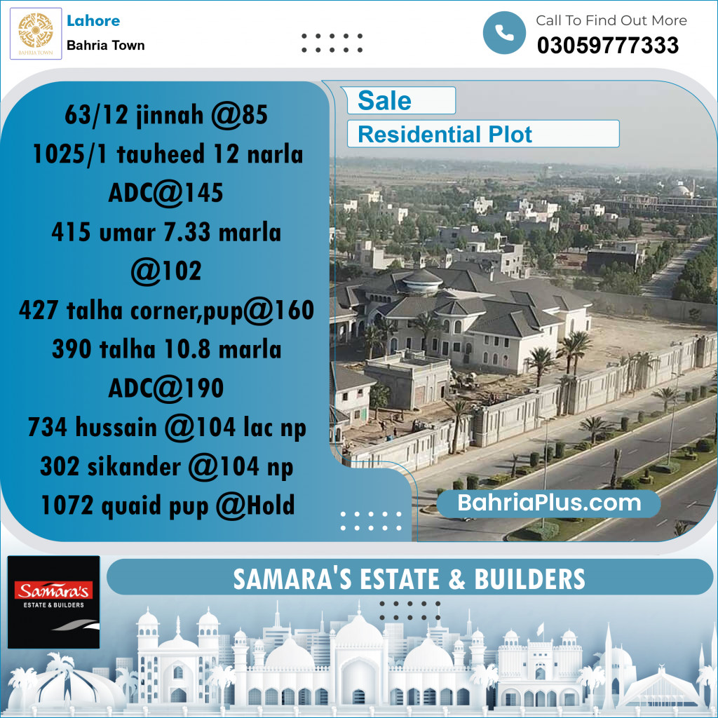 Residential Plot for Sale in Sector E - Jinnah Block -  Bahria Town, Lahore - (BP-168551)