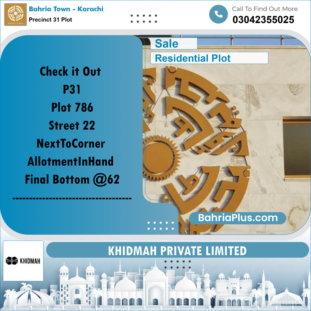 Residential Plot for Sale in Precinct 31 Plot -  Bahria Town, Karachi - (BP-168577)