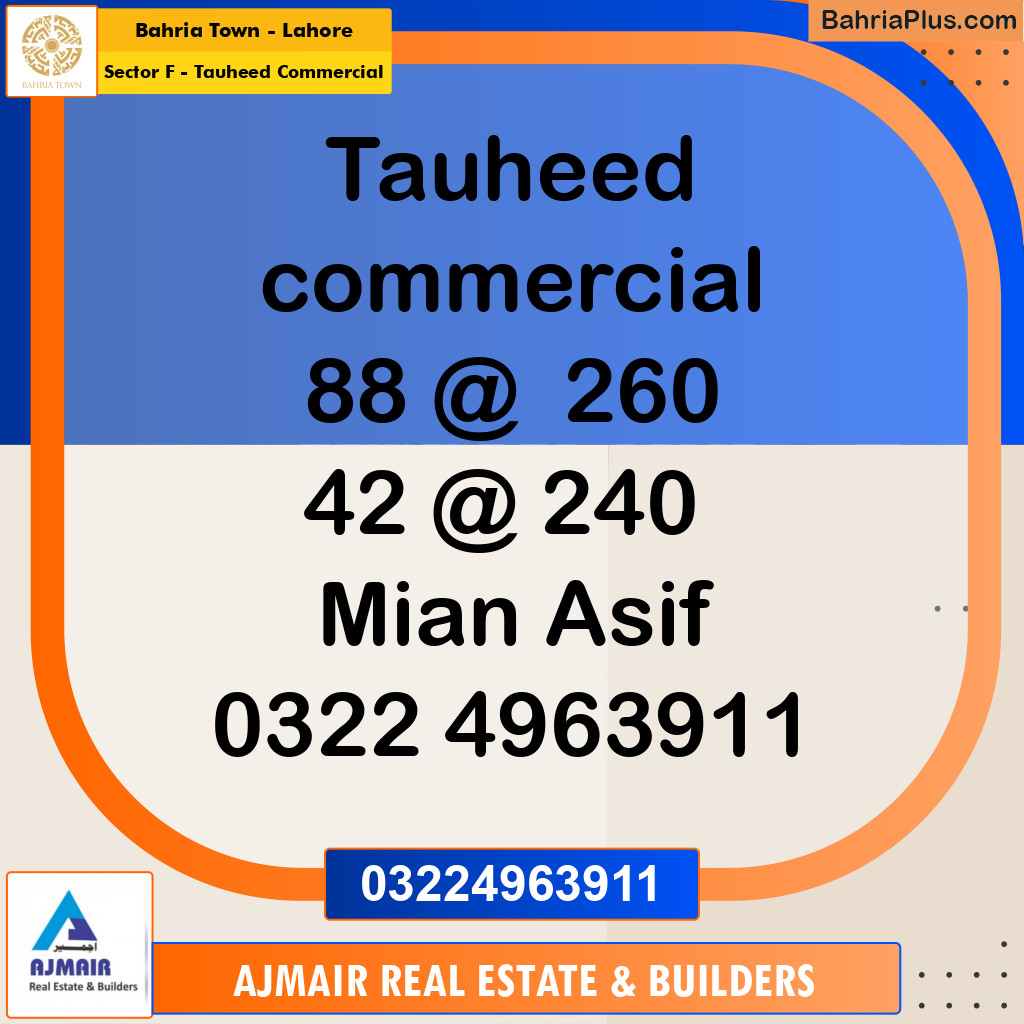 Commercial Plot for Sale in Sector F - Tauheed Commercial -  Bahria Town, Lahore - (BP-168587)