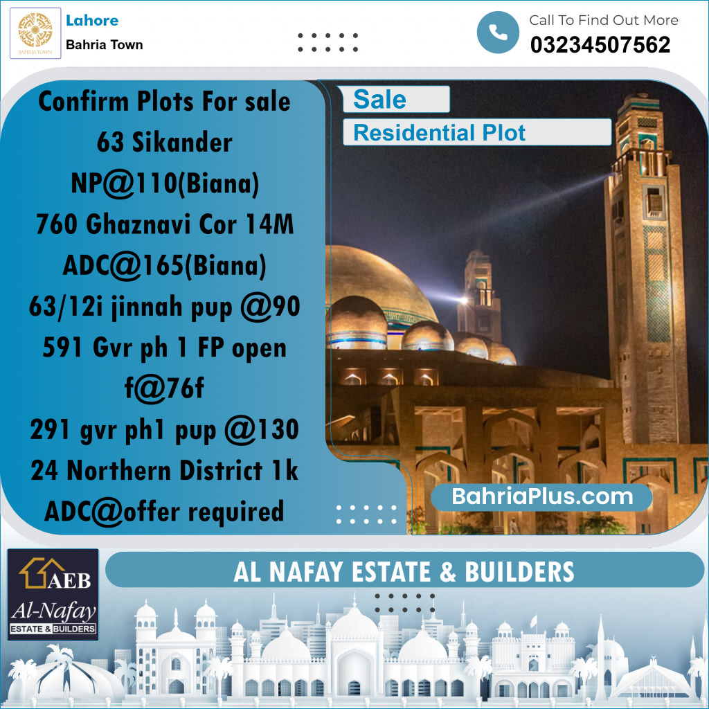 Residential Plot for Sale in Sector F - Sikander Block -  Bahria Town, Lahore - (BP-168604)