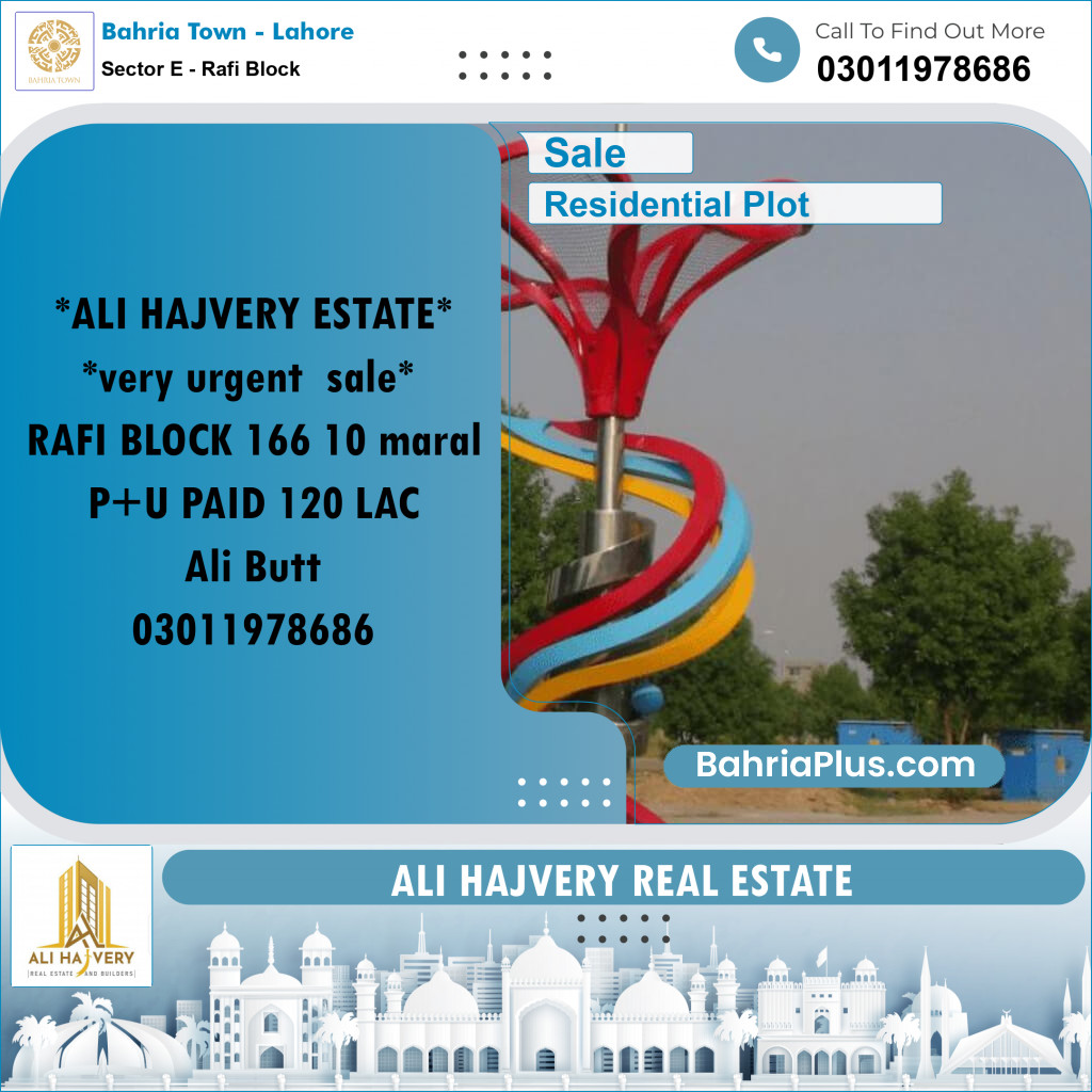 Residential Plot for Sale in Sector E - Rafi Block -  Bahria Town, Lahore - (BP-168612)