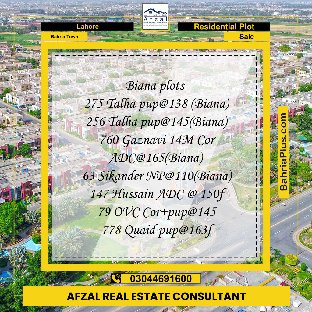 Residential Plot for Sale in Sector F - Talha Block -  Bahria Town, Lahore - (BP-168688)