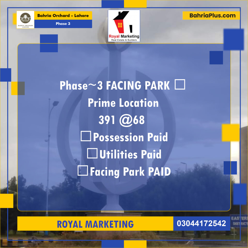 Residential Plot for Sale in Phase 3 -  Bahria Orchard, Lahore - (BP-168693)