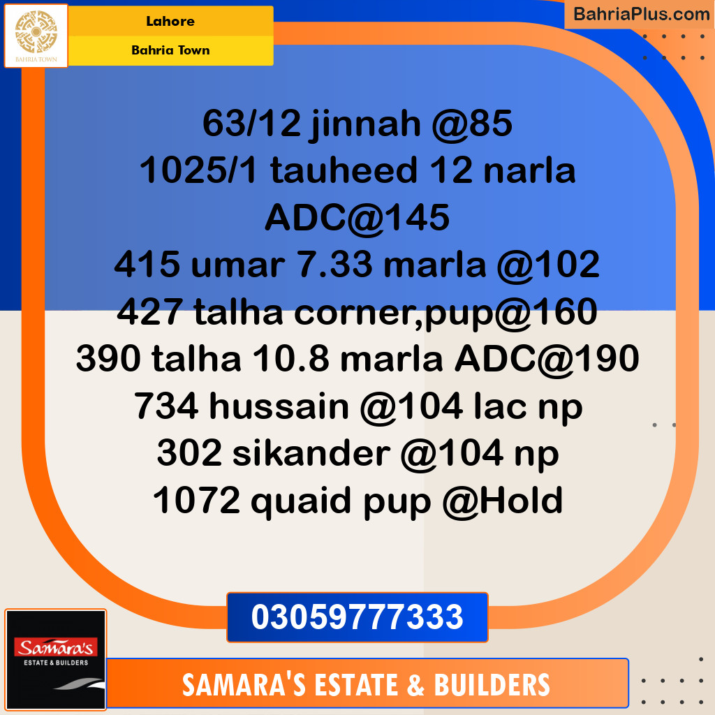 Residential Plot for Sale in Sector E - Jinnah Block -  Bahria Town, Lahore - (BP-168714)