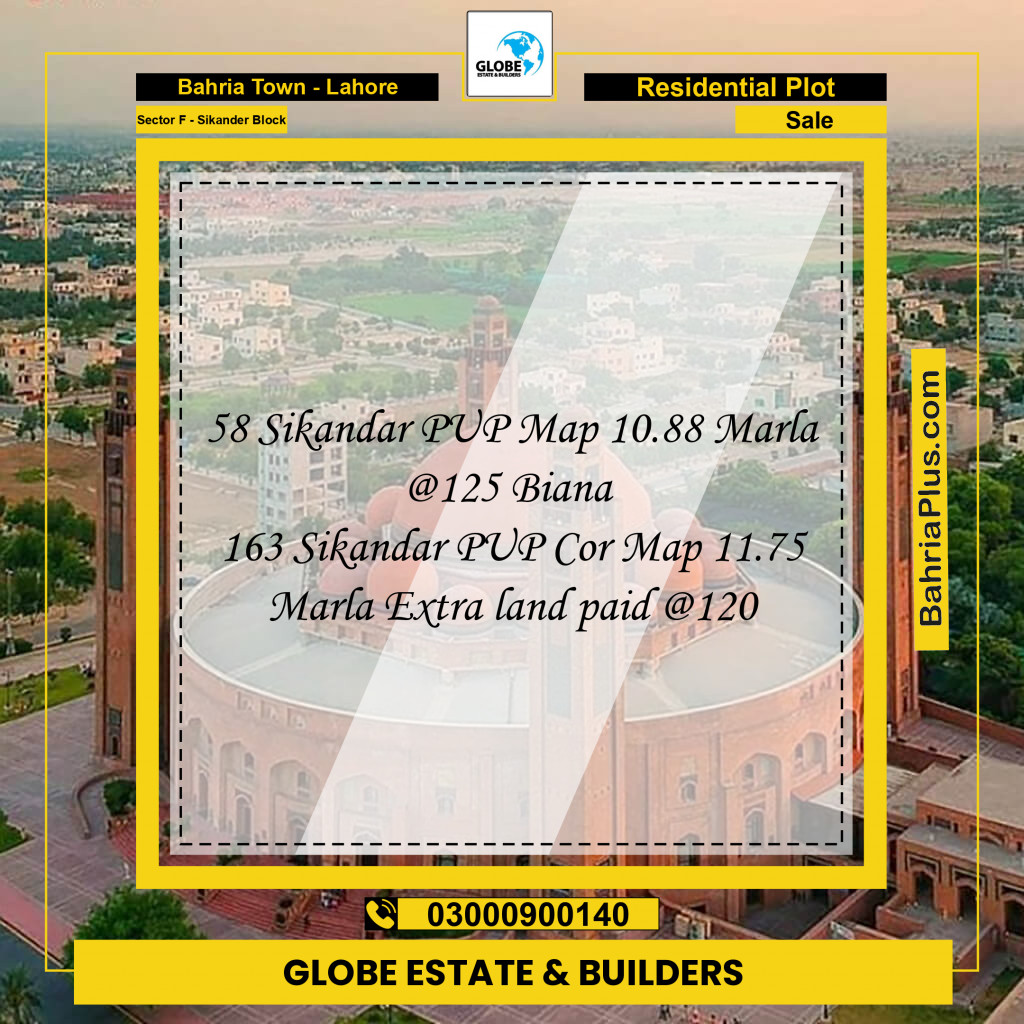 Residential Plot for Sale in Sector F - Sikander Block -  Bahria Town, Lahore - (BP-168776)