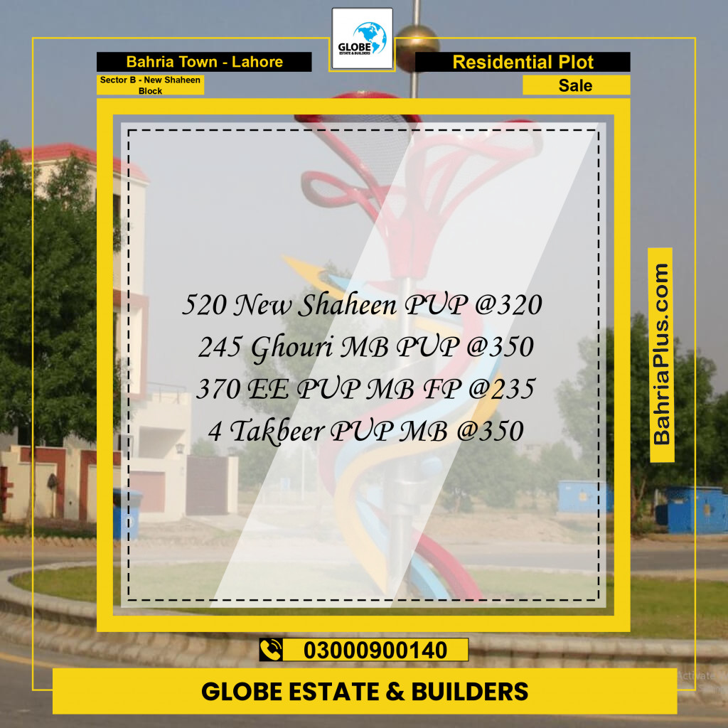 Residential Plot for Sale in Sector B - New Shaheen Block -  Bahria Town, Lahore - (BP-168777)