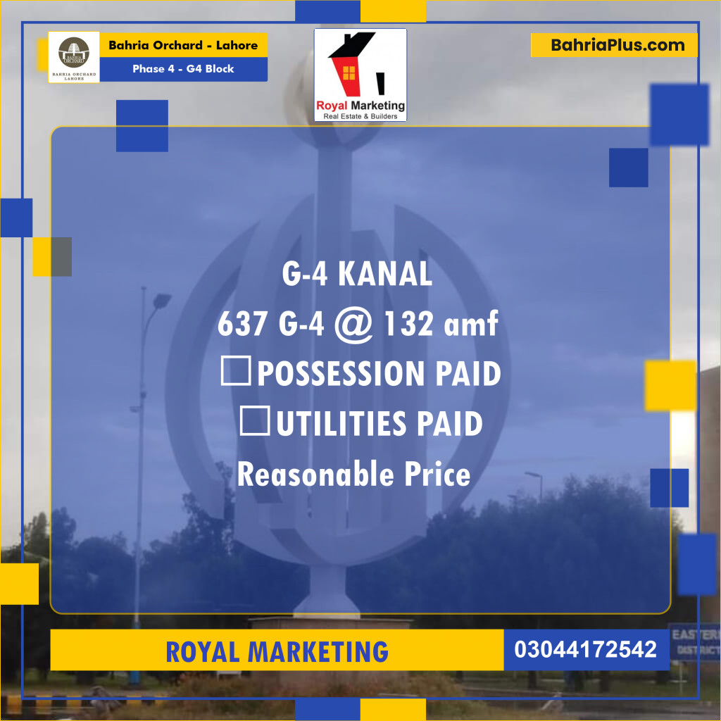 Residential Plot for Sale in Phase 4 - G4 Block -  Bahria Orchard, Lahore - (BP-168821)