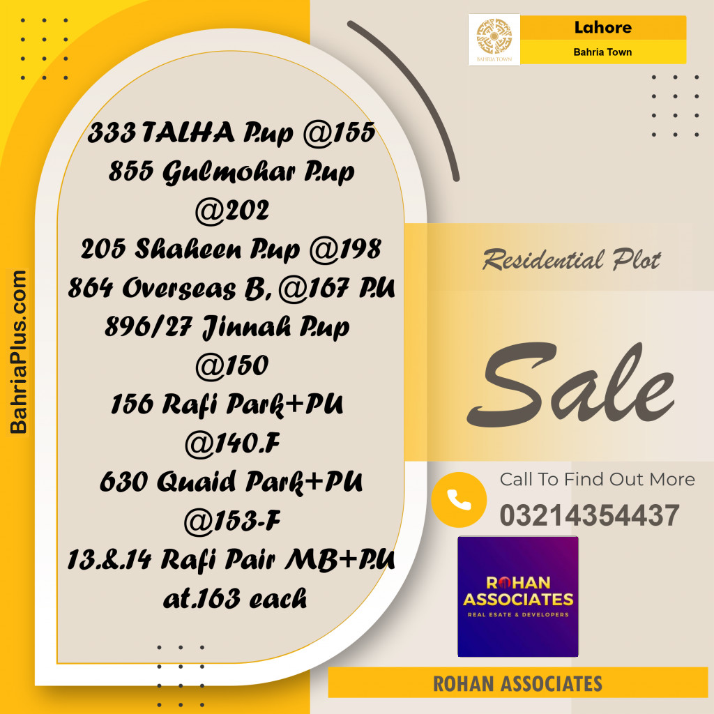 Residential Plot for Sale in Sector F - Talha Block -  Bahria Town, Lahore - (BP-168825)