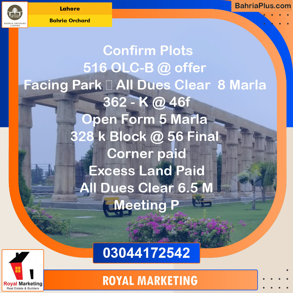 Residential Plot for Sale in OLC-B Block -  Bahria Orchard, Lahore - (BP-168828)