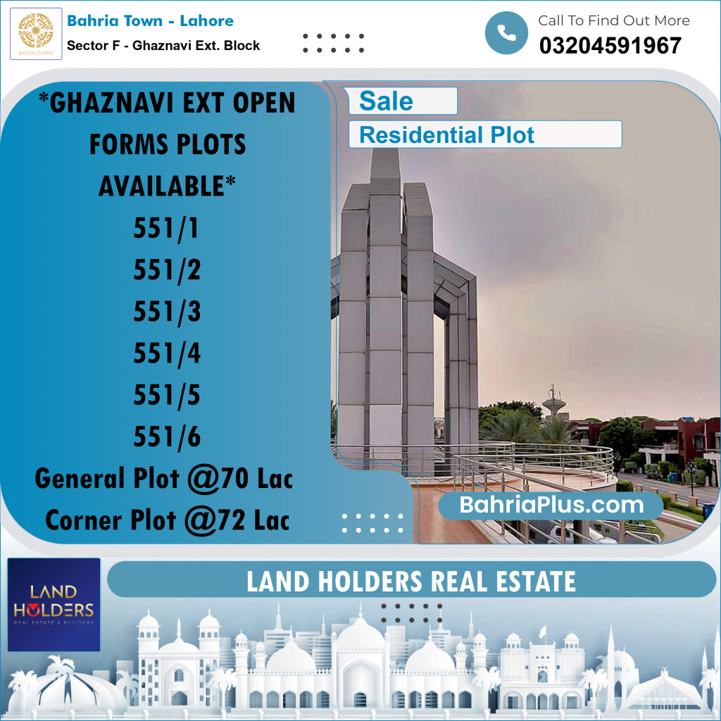 Residential Plot for Sale in Sector F - Ghaznavi Ext. Block -  Bahria Town, Lahore - (BP-168845)