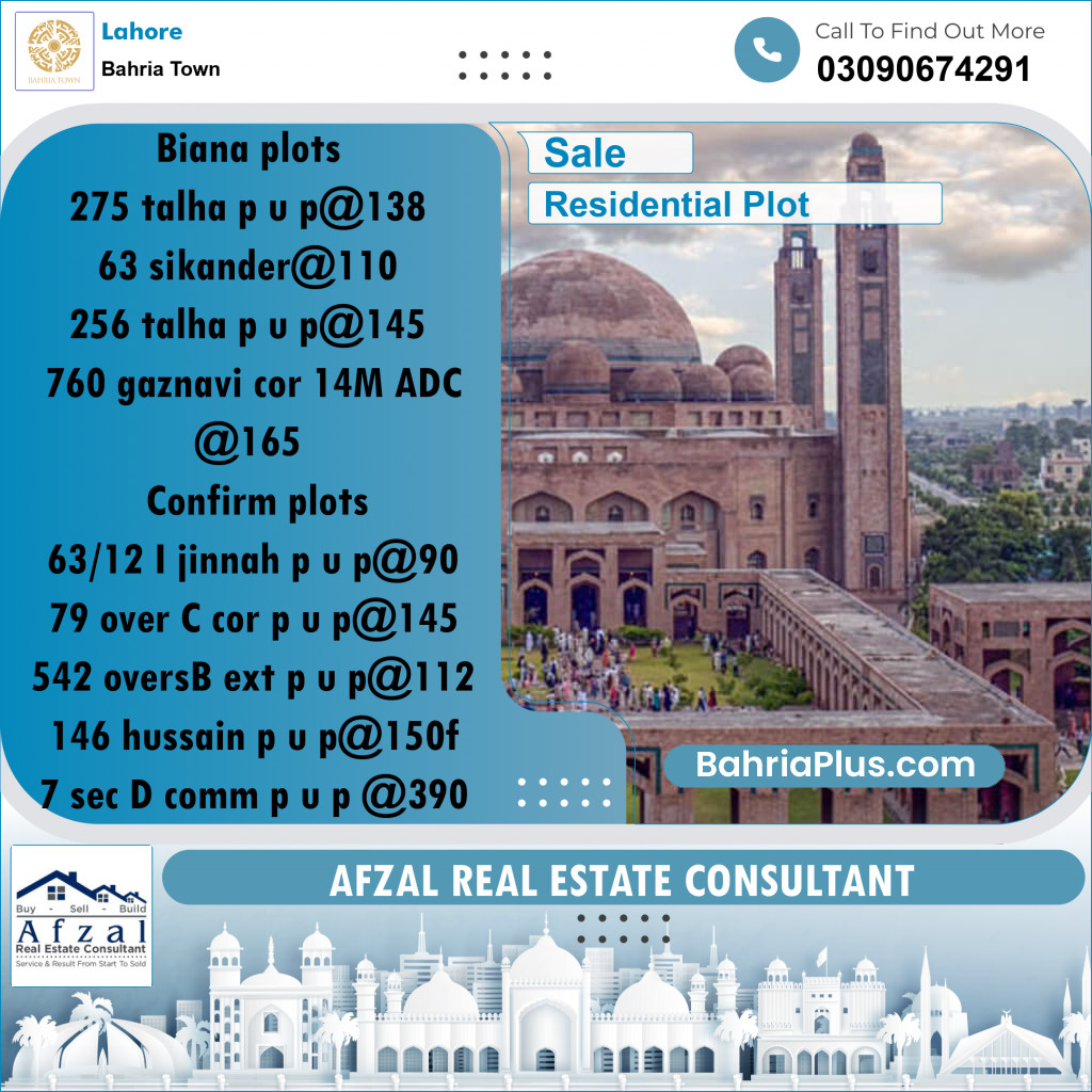Residential Plot for Sale in Sector F - Talha Block -  Bahria Town, Lahore - (BP-168861)