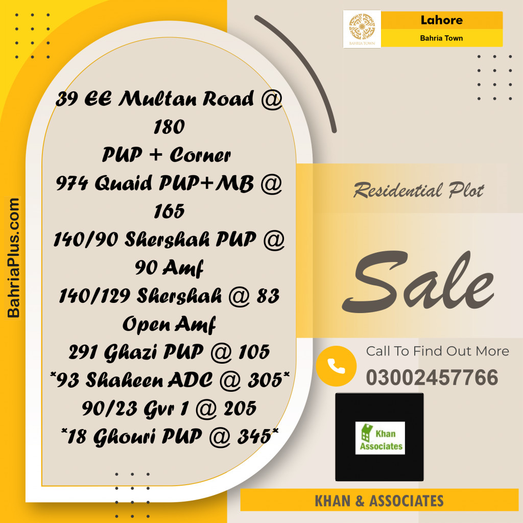 Residential Plot for Sale in Sector D - EE Multan Block -  Bahria Town, Lahore - (BP-168862)