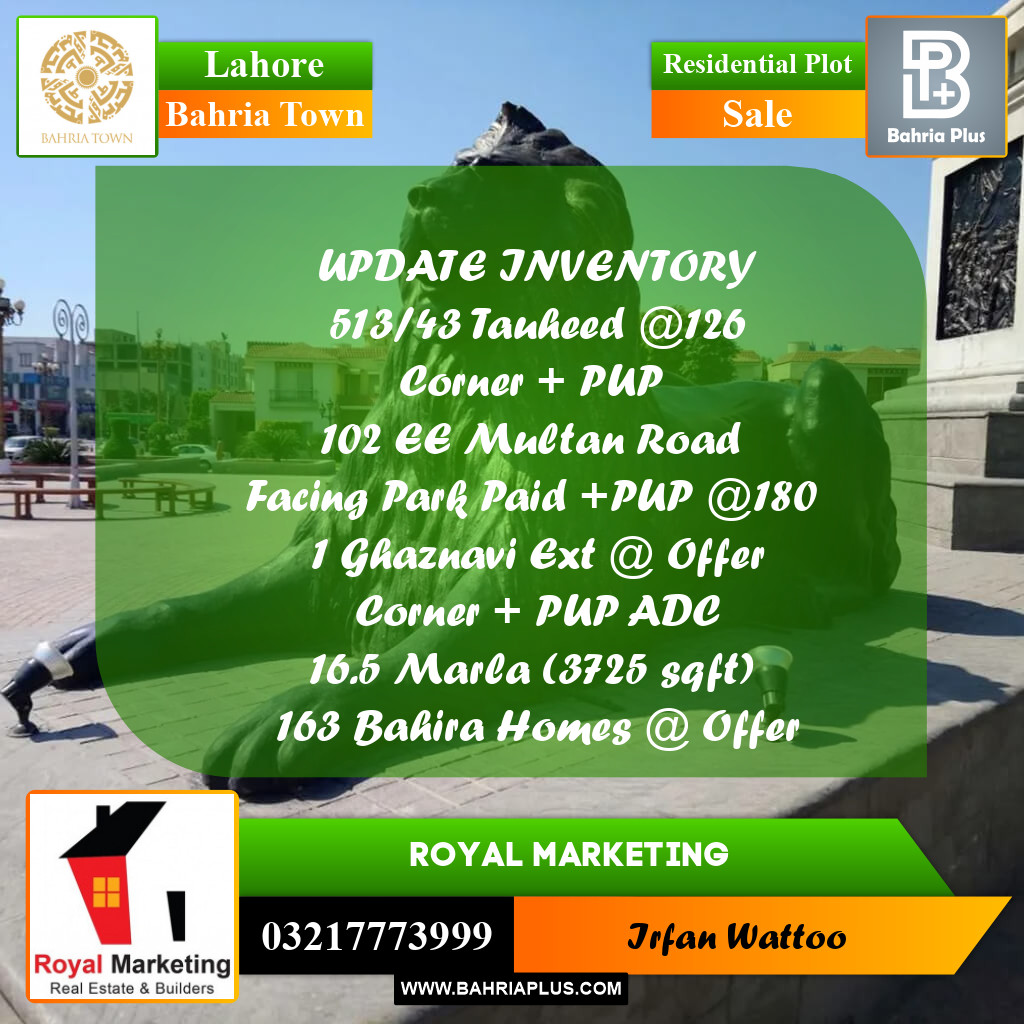 Residential Plot for Sale in Sector F - Tauheed Block -  Bahria Town, Lahore - (BP-168907)