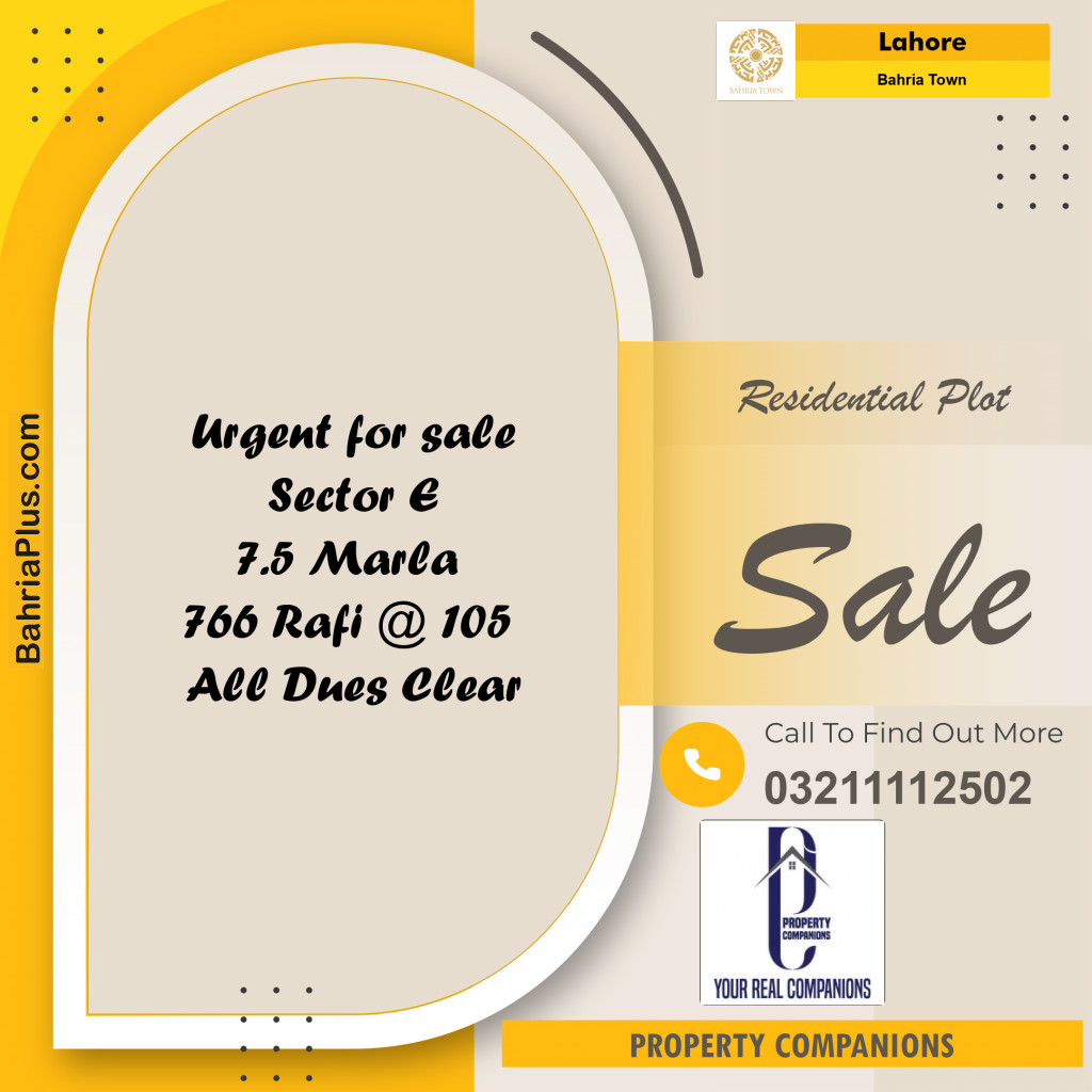 Residential Plot for Sale in Sector E - Rafi Block -  Bahria Town, Lahore - (BP-168918)
