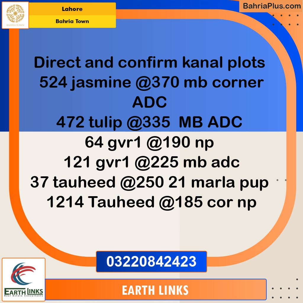 Residential Plot for Sale in Sector C - Jasmine Block -  Bahria Town, Lahore - (BP-168919)