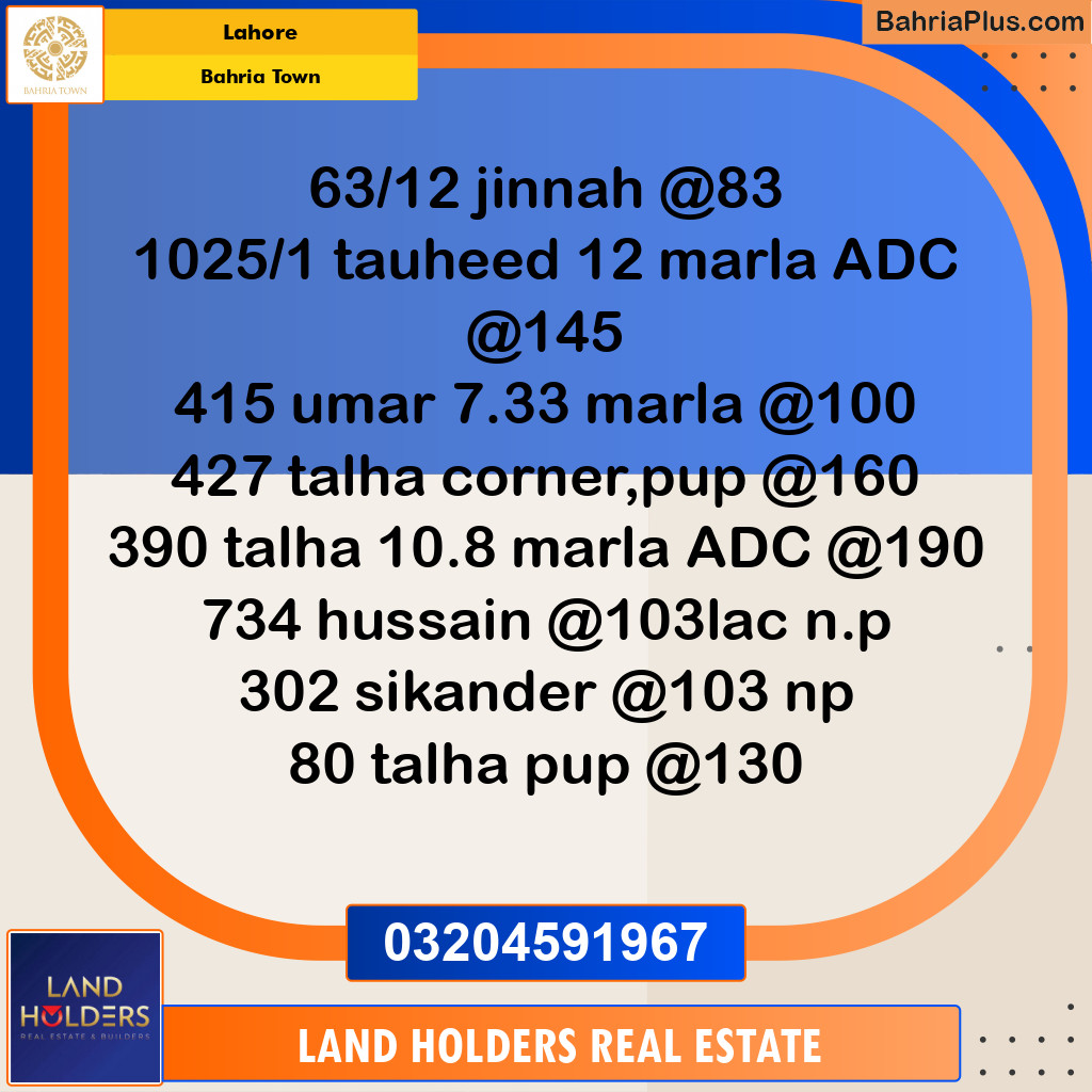 Residential Plot for Sale in Sector E - Jinnah Block -  Bahria Town, Lahore - (BP-168947)