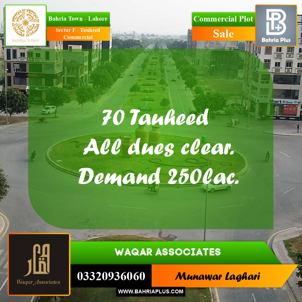 Commercial Plot for Sale in Sector F - Tauheed Commercial -  Bahria Town, Lahore - (BP-168977)