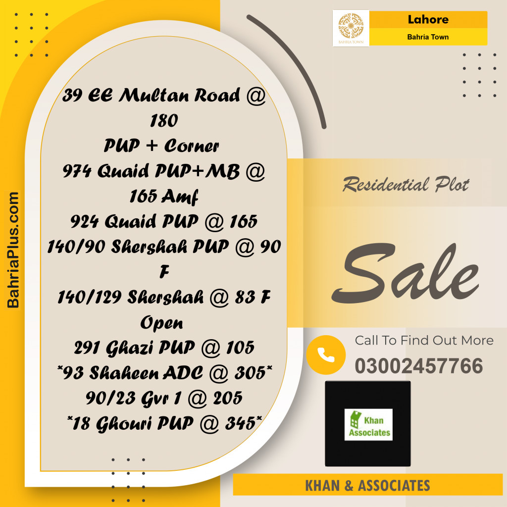 Residential Plot for Sale in Sector D - EE Multan Block -  Bahria Town, Lahore - (BP-168984)