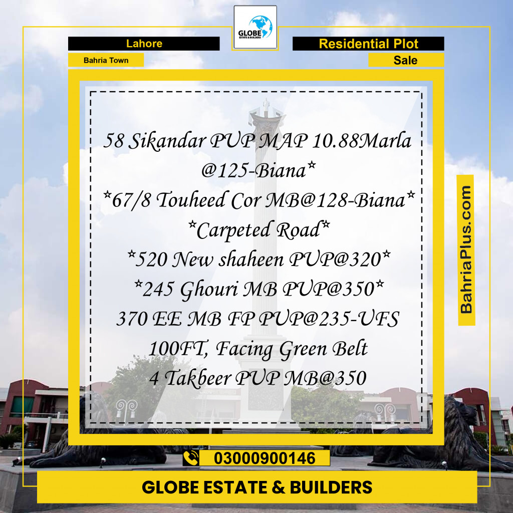 Residential Plot for Sale in Sector F - Sikander Block -  Bahria Town, Lahore - (BP-168996)