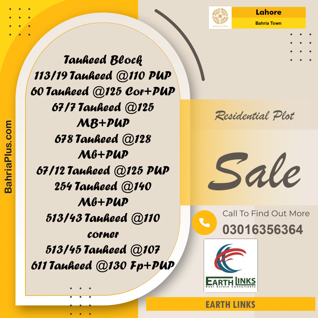 Residential Plot for Sale in Sector F - Tauheed Block -  Bahria Town, Lahore - (BP-169042)