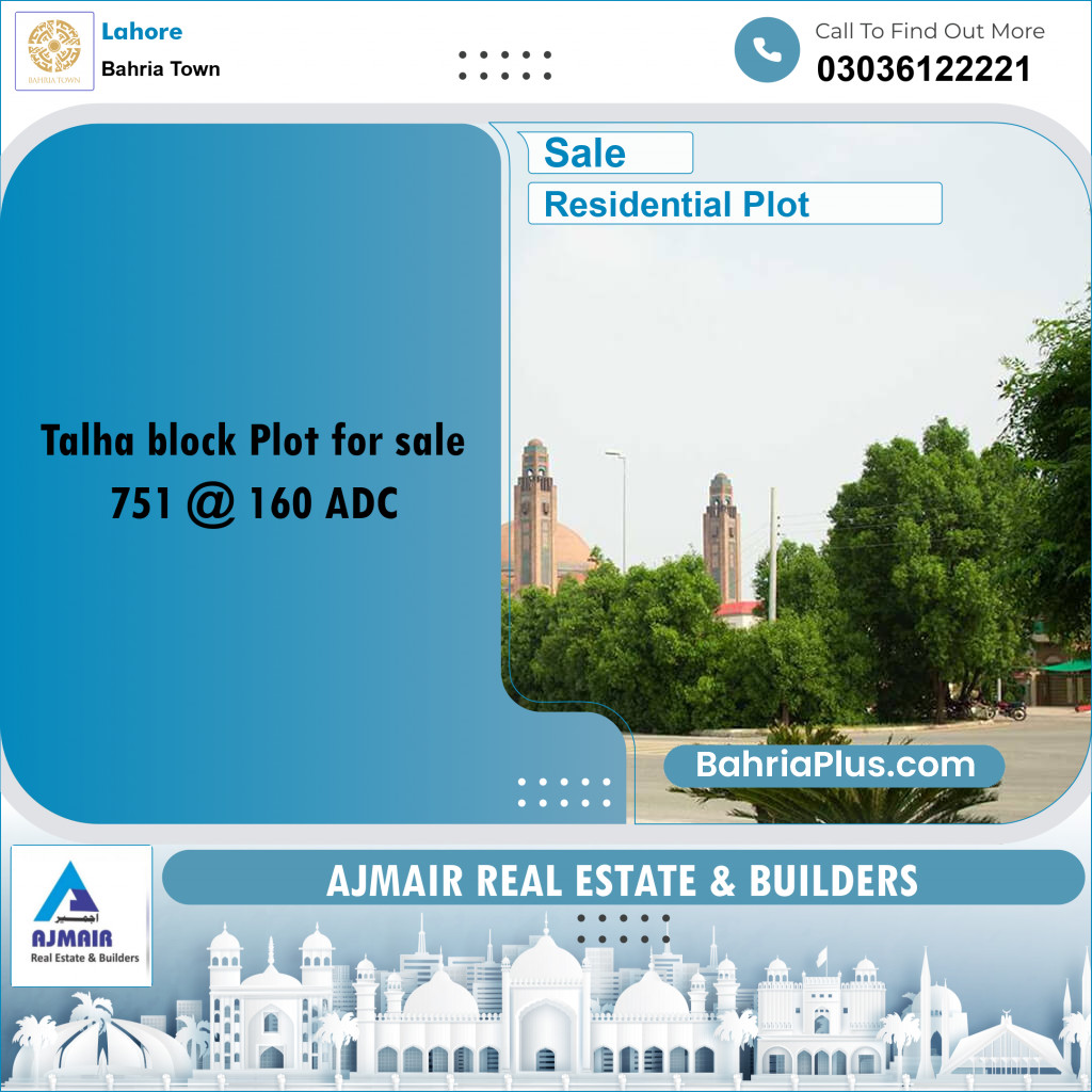 Residential Plot for Sale in Sector F - Talha Block - Bahria Town, Lahore - (BP-169045)