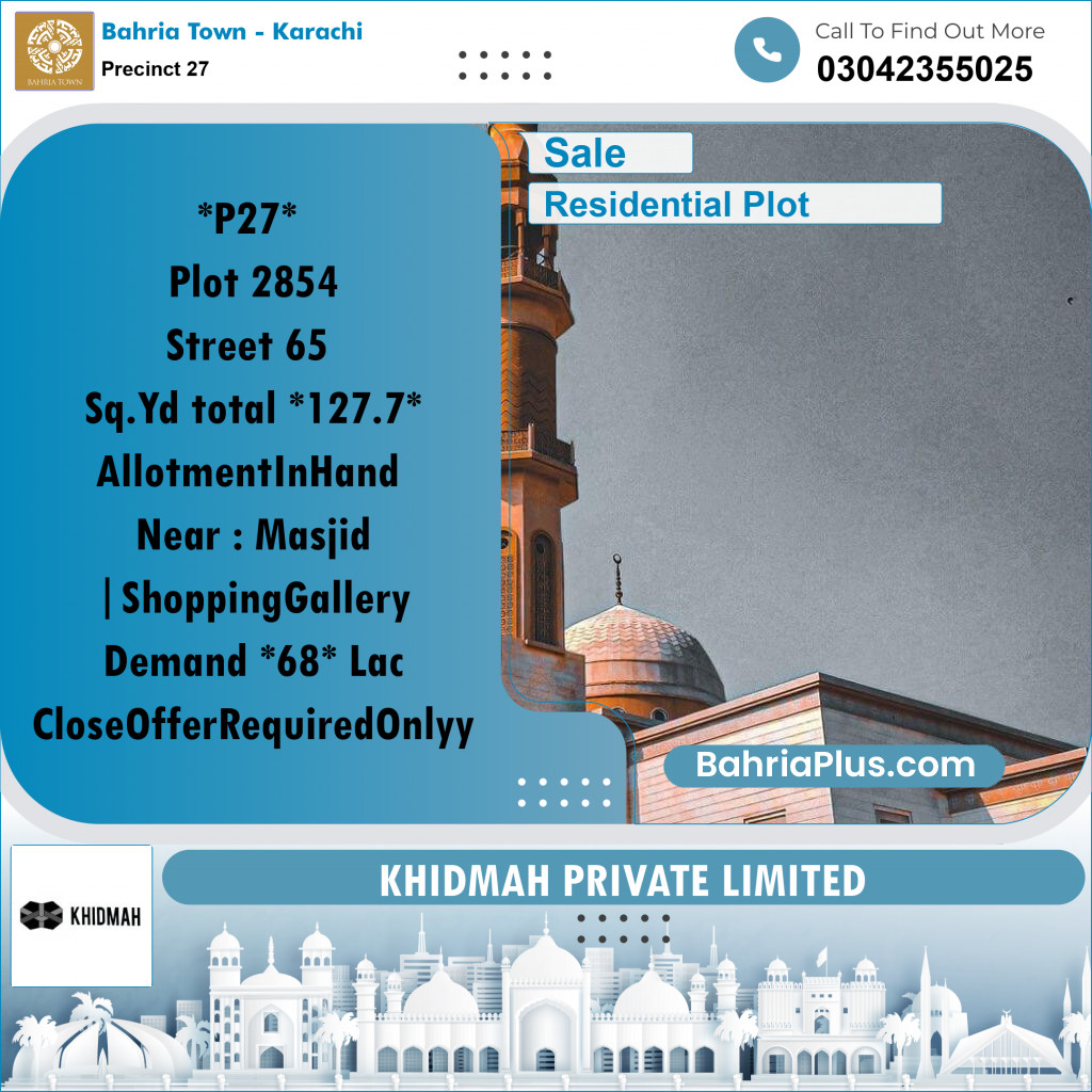 Residential Plot for Sale in Precinct 27 -  Bahria Town, Karachi - (BP-169055)
