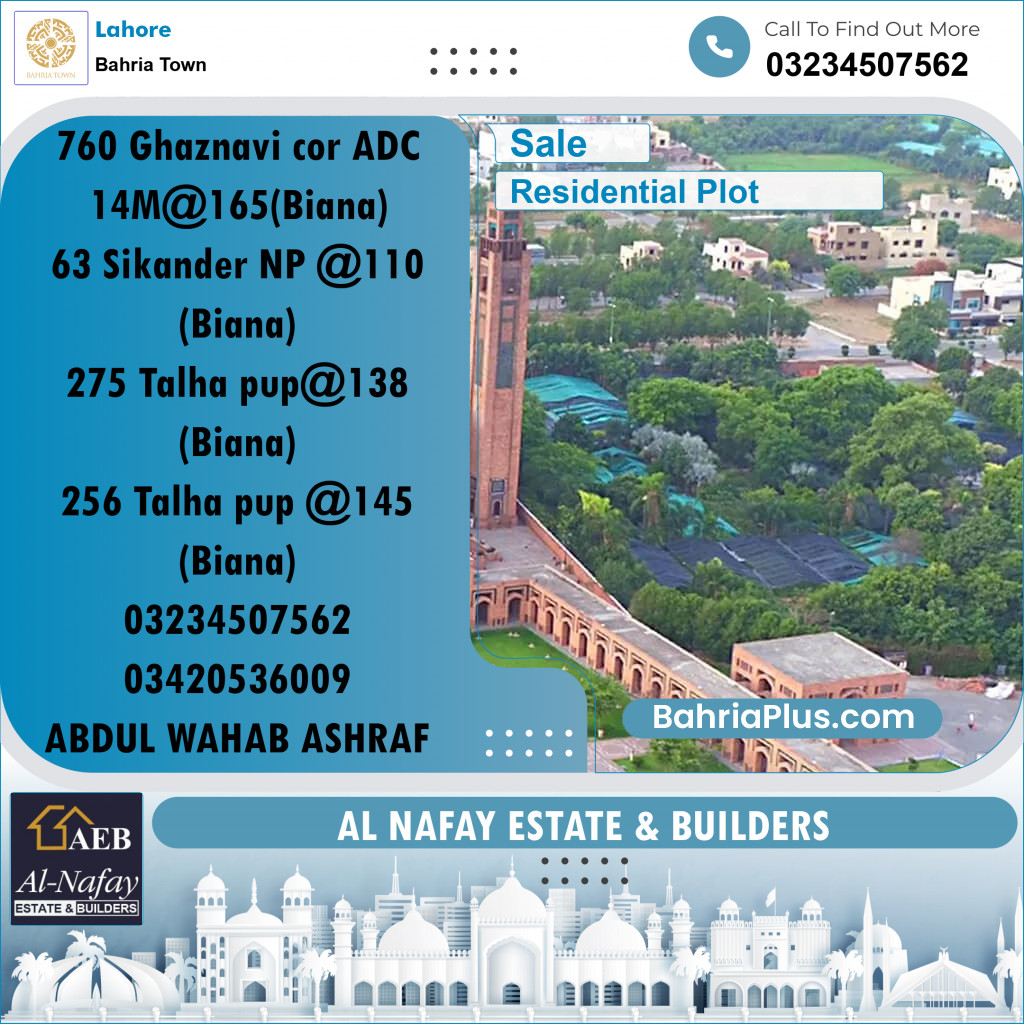 Residential Plot for Sale in Sector F - Ghaznavi Commercial -  Bahria Town, Lahore - (BP-169118)