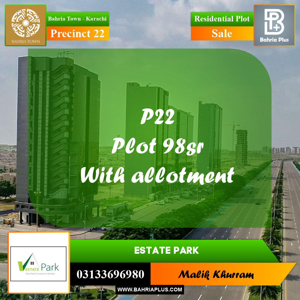 250 Sq. Yards Residential Plot for Sale in Precinct 22 -  Bahria Town, Karachi - (BP-169128)