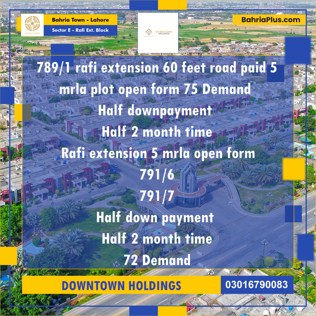 Residential Plot for Sale in Sector E - Rafi Ext. Block -  Bahria Town, Lahore - (BP-169157)