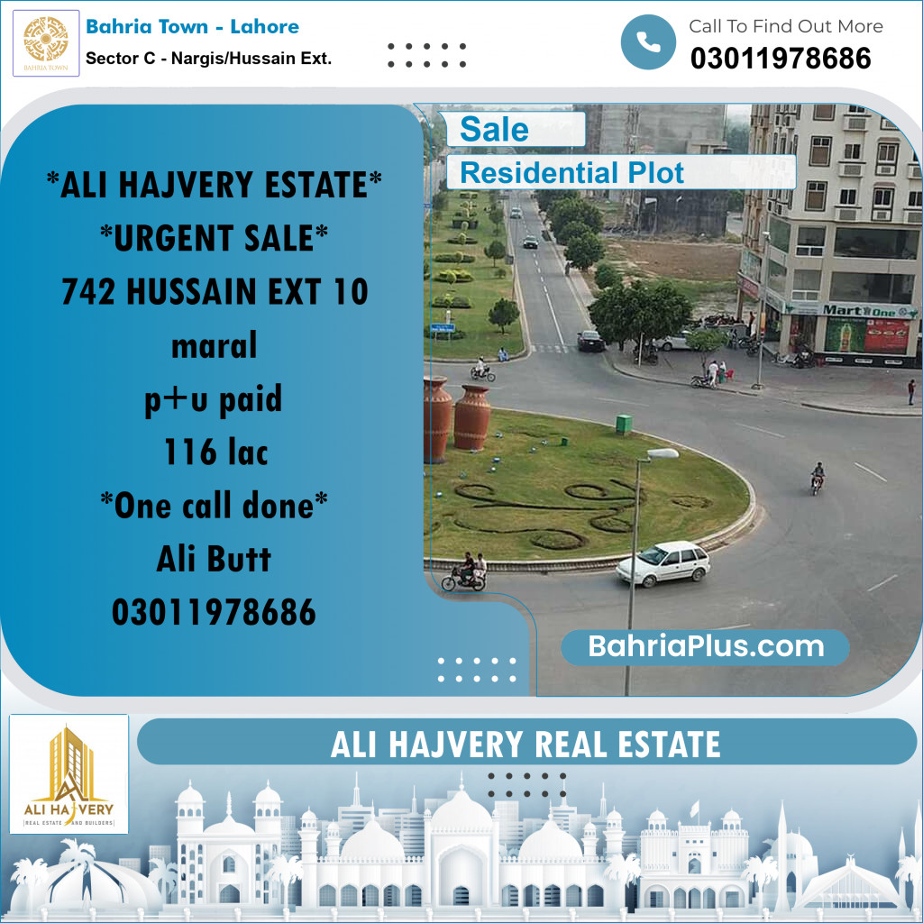 Residential Plot for Sale in Sector C - Nargis/Hussain Ext. - Bahria Town, Lahore - (BP-169165)