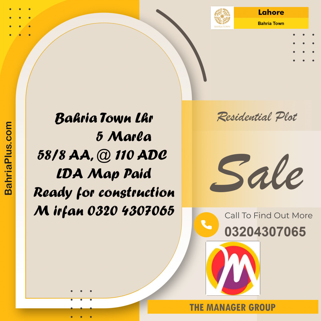 Residential Plot for Sale in Sector D - AA Block -  Bahria Town, Lahore - (BP-169201)