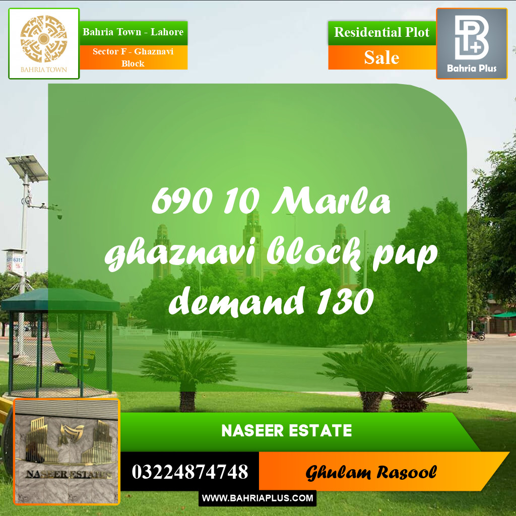 Residential Plot for Sale in Sector F - Ghaznavi Block - Bahria Town, Lahore - (BP-169202)