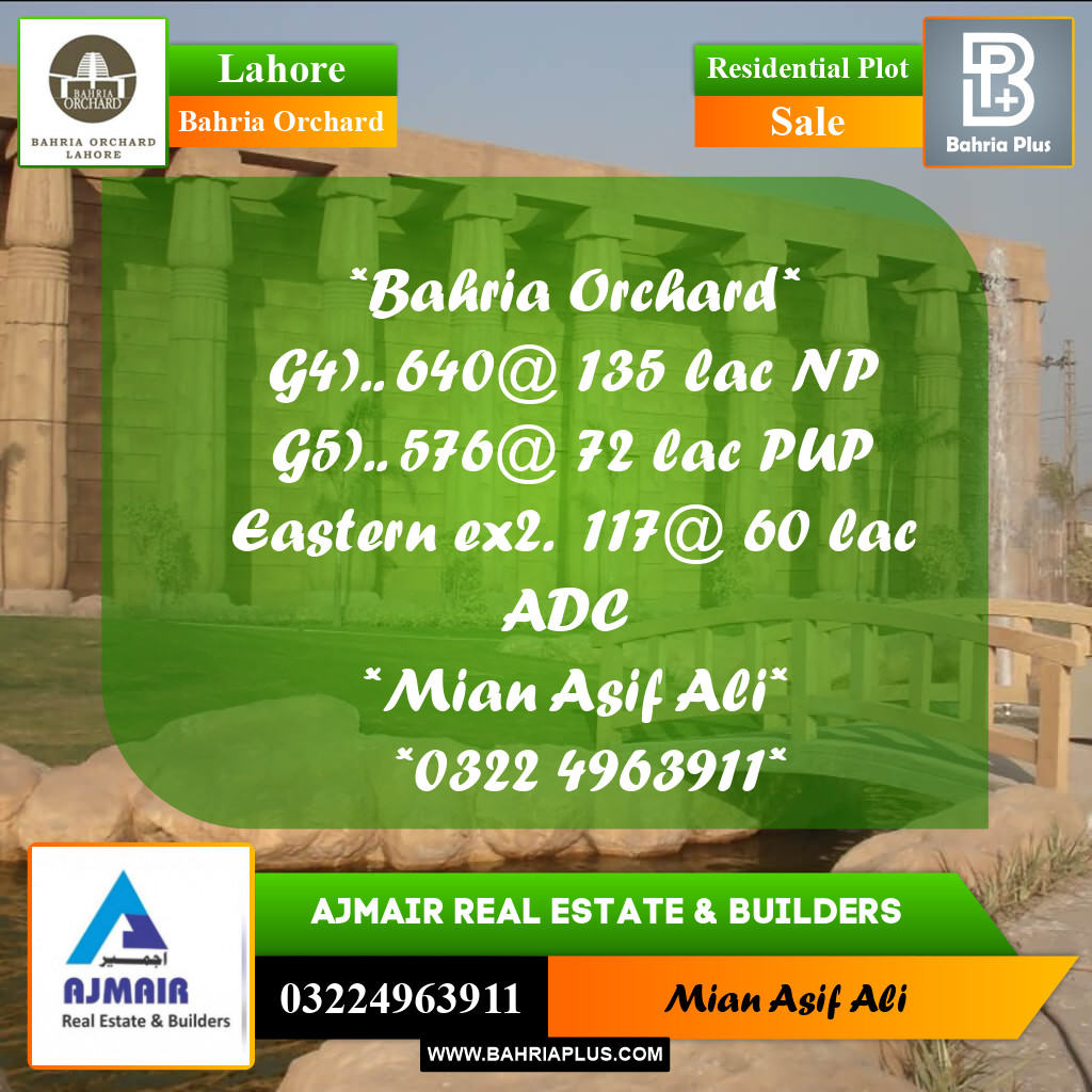 Residential Plot for Sale in Phase 4 - G4 Block -  Bahria Orchard, Lahore - (BP-169246)