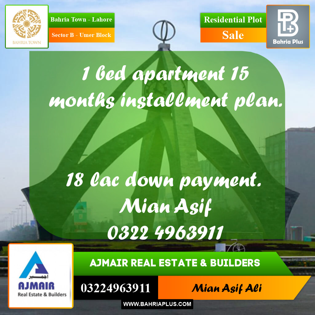 Residential Plot for Sale in Sector B - Umer Block -  Bahria Town, Lahore - (BP-169247)