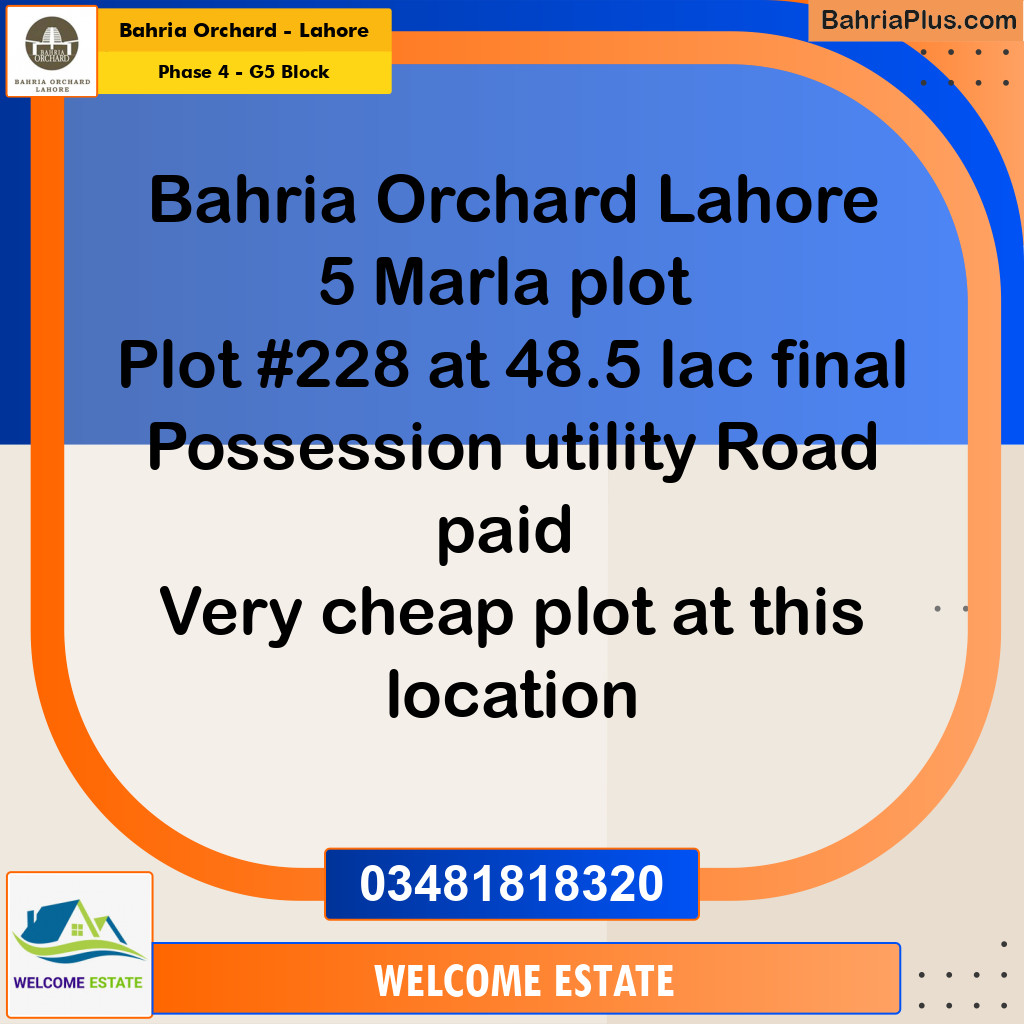 Residential Plot for Sale in Phase 4 - G5 Block -  Bahria Orchard, Lahore - (BP-169257)