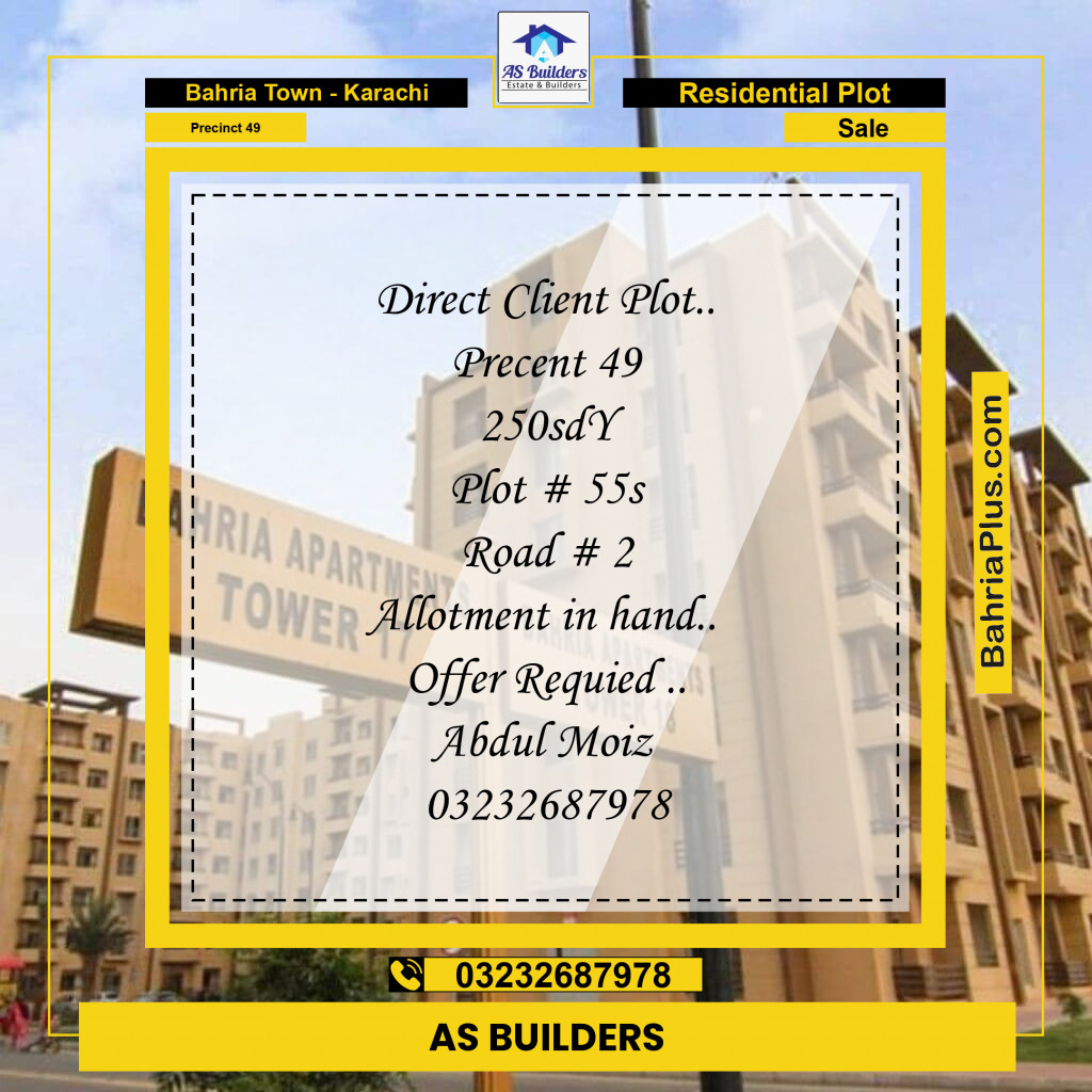 250 Sq. Yards Residential Plot for Sale in Precinct 49 -  Bahria Town, Karachi - (BP-169260)