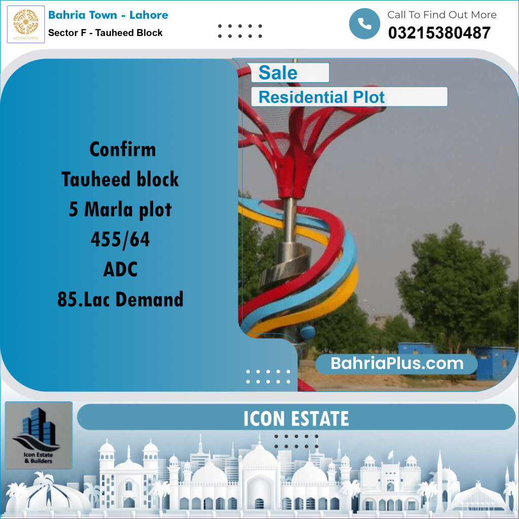 Residential Plot for Sale in Sector F - Tauheed Block -  Bahria Town, Lahore - (BP-169294)