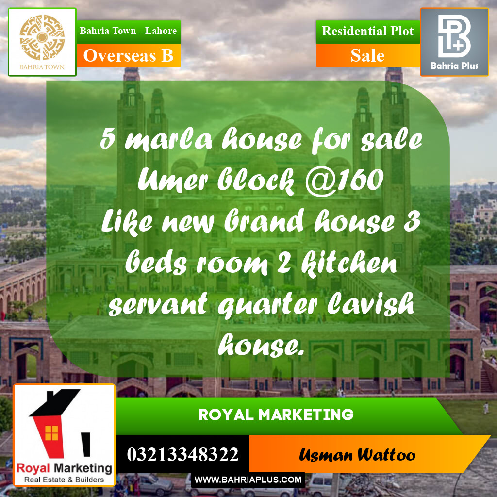 Residential Plot for Sale in Overseas B -  Bahria Town, Lahore - (BP-169298)