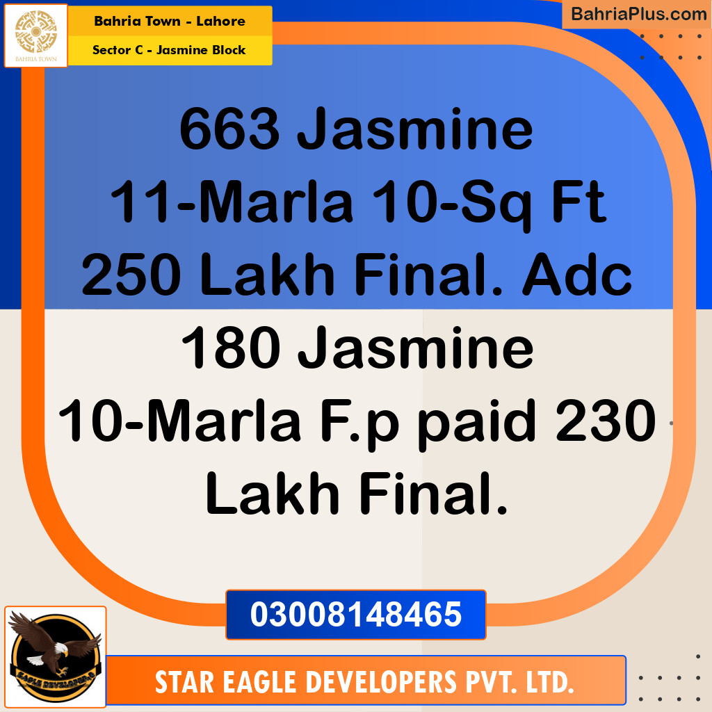 Residential Plot for Sale in Sector C - Jasmine Block - Bahria Town, Lahore - (BP-169301)