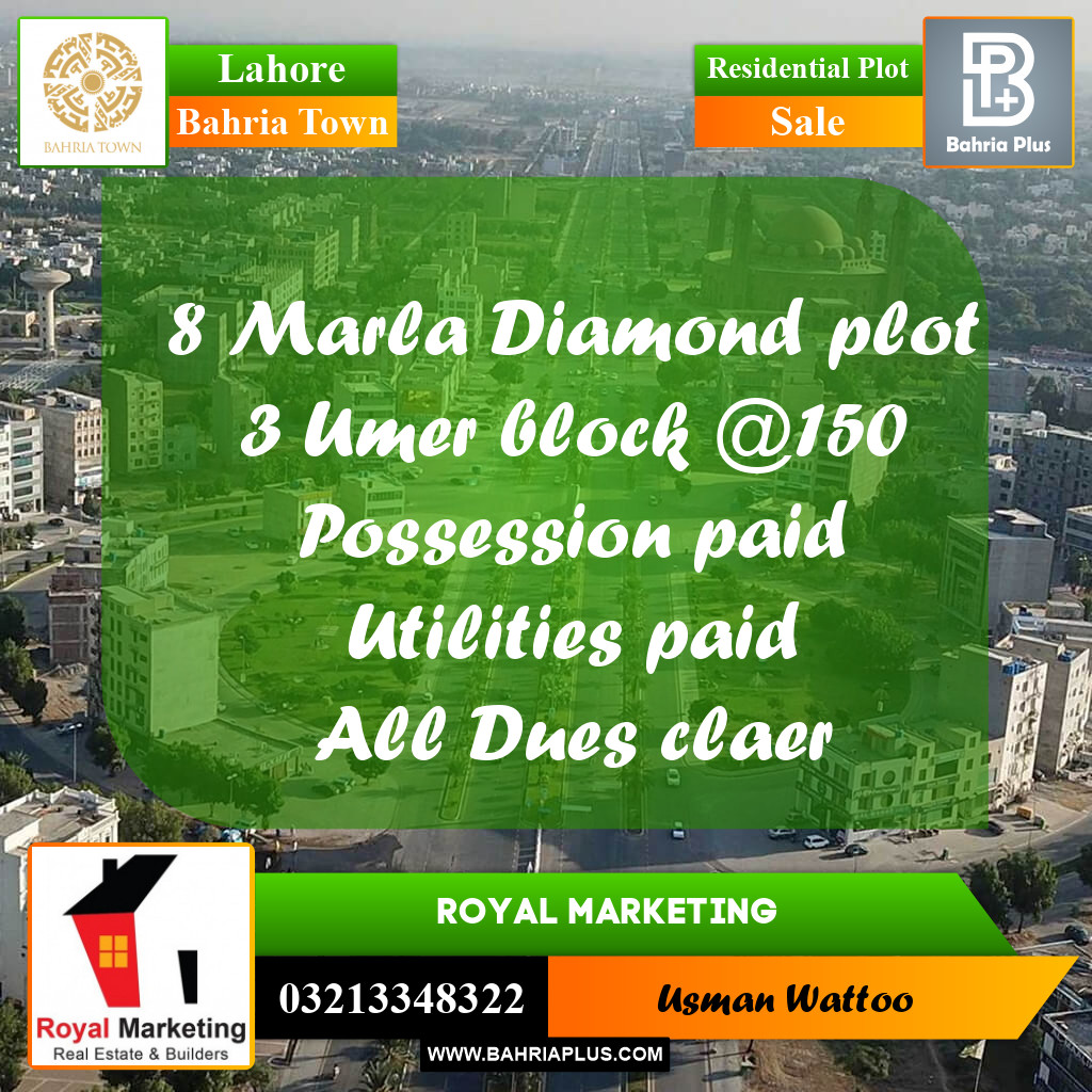 Residential Plot for Sale in Sector B - Umer Block -  Bahria Town, Lahore - (BP-169360)