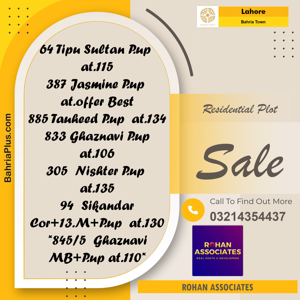 Residential Plot for Sale in Sector F - Tipu Sultan Block -  Bahria Town, Lahore - (BP-169368)
